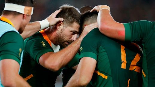 Demain De Allende celebrates his try for South Africa against Wales