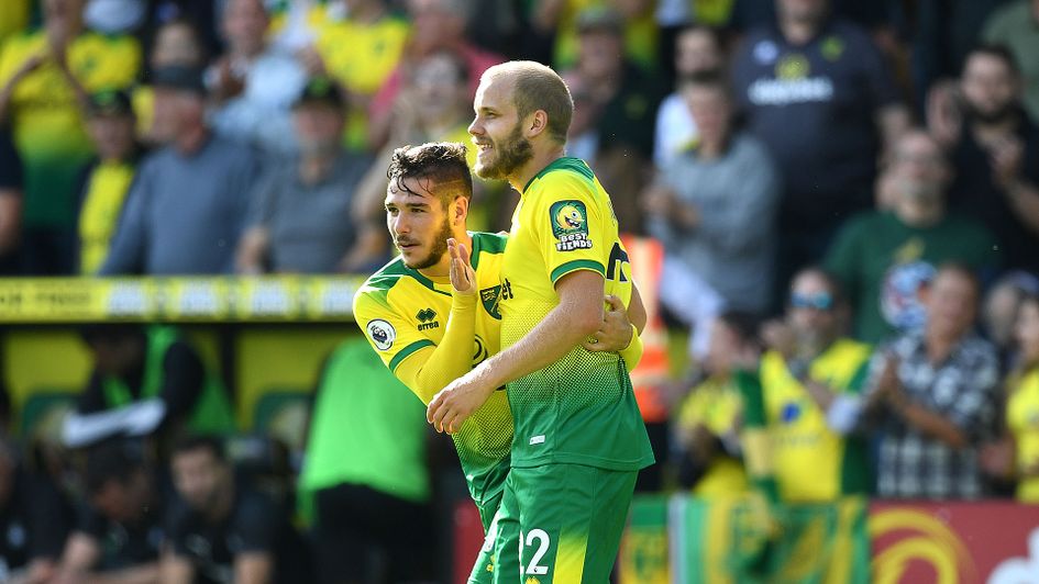 Teemu Pukki celebrates for Norwich