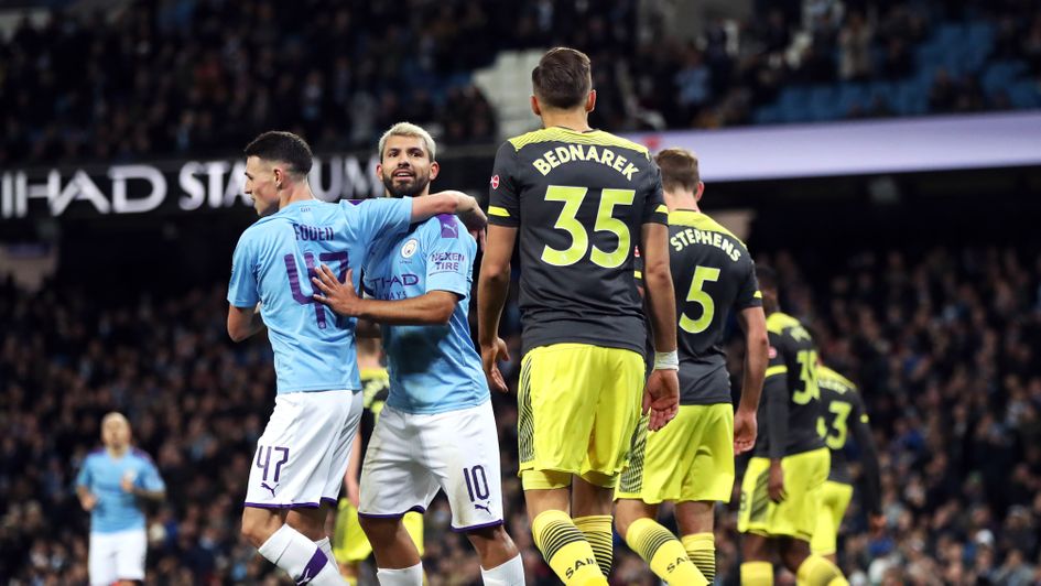 Celebrations for Sergio Aguero on his 350th appearance for Manchester City