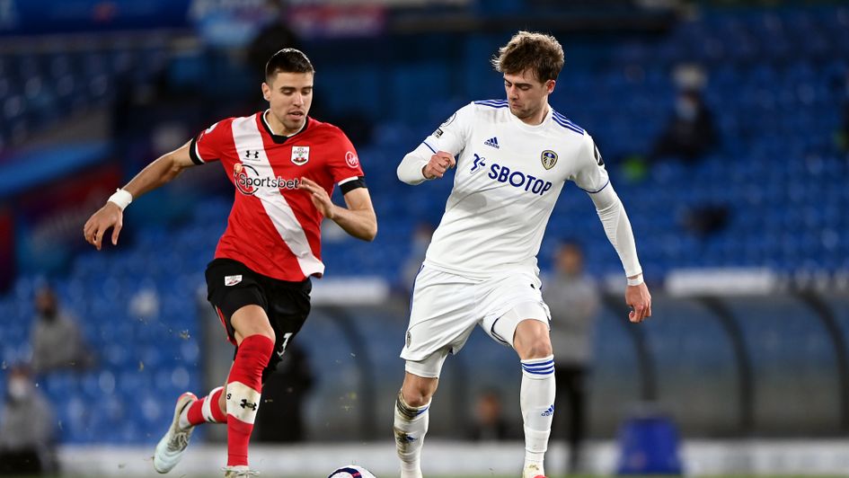 Leeds United's Patrick Bamford breaks away from Southampton's Jan Bednarek