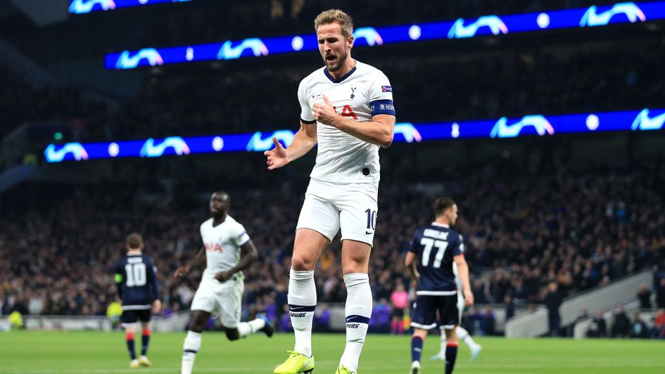 Harry Kane celebrates his goal against Crvena Zvezda