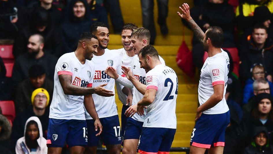 Callum Wilson and Bournemouth celebrate a goal at Watford