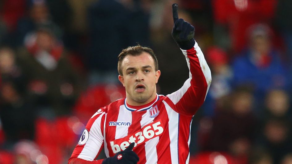 Xherdan Shaqiri celebrates pulling Stoke level