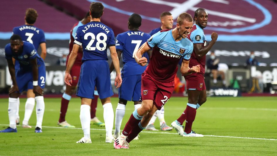 Tomas Soucek celebrates his goal against Chelsea