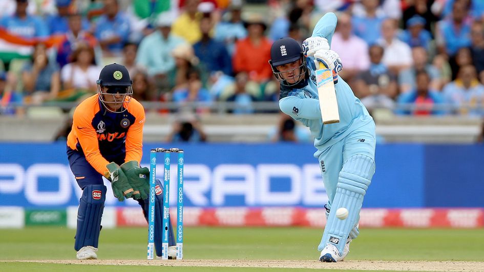 Jason Roy drives against India at Edgbaston