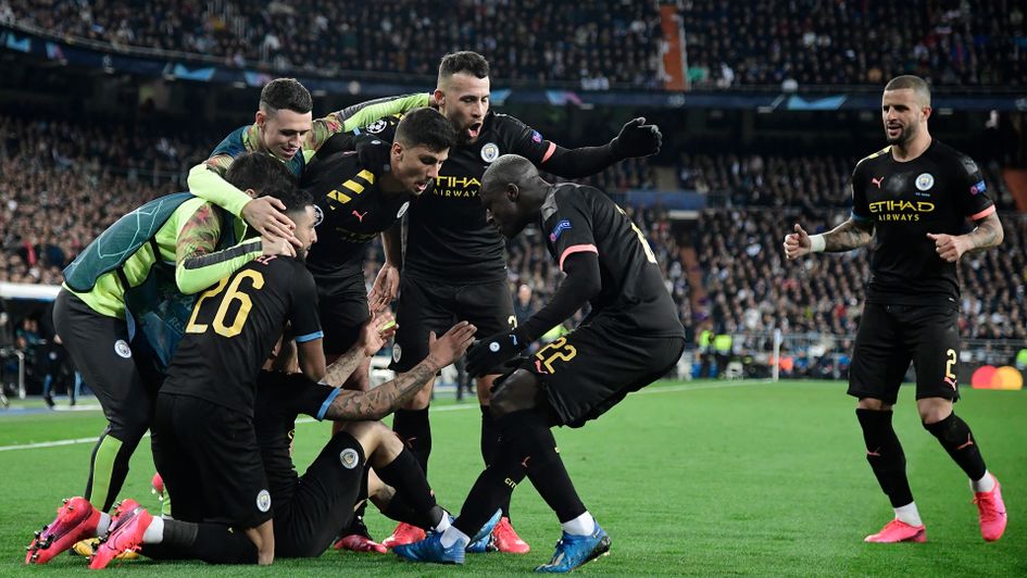 Manchester City celebrate Gabriel Jesus' goal against Real Madrid