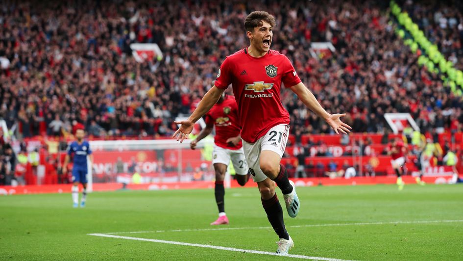 Daniel James celebrates his first goal for Manchester United