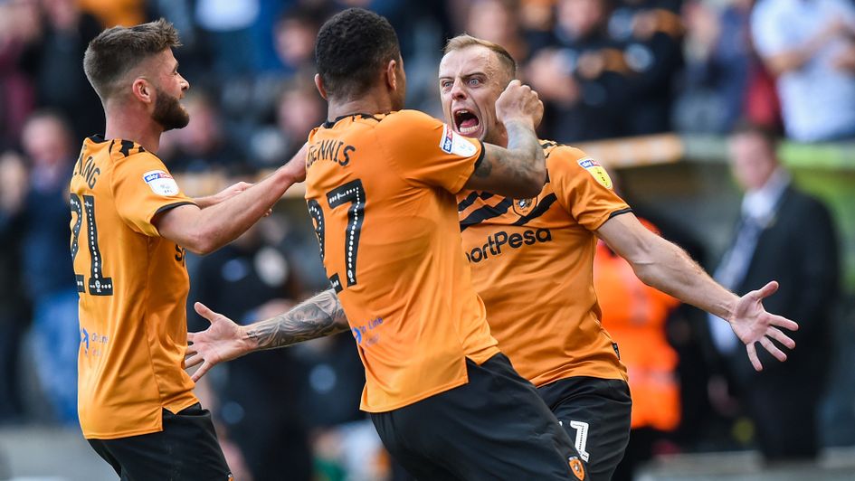 Hull celebrate Kamil Grosicki's goal against Cardiff