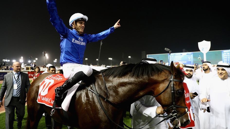 Christophe Soumillon celebrates on Thunder Snow