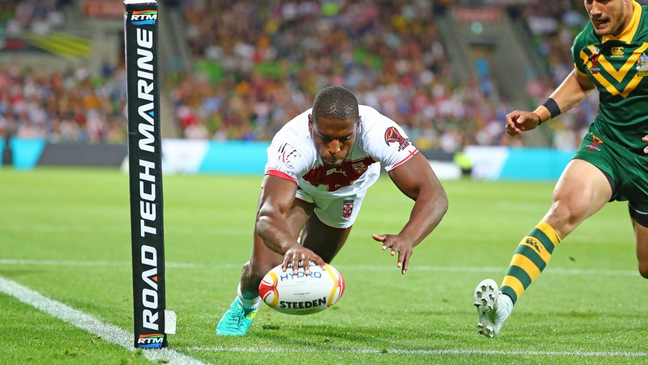 Jermaine McGillvary scores an England try