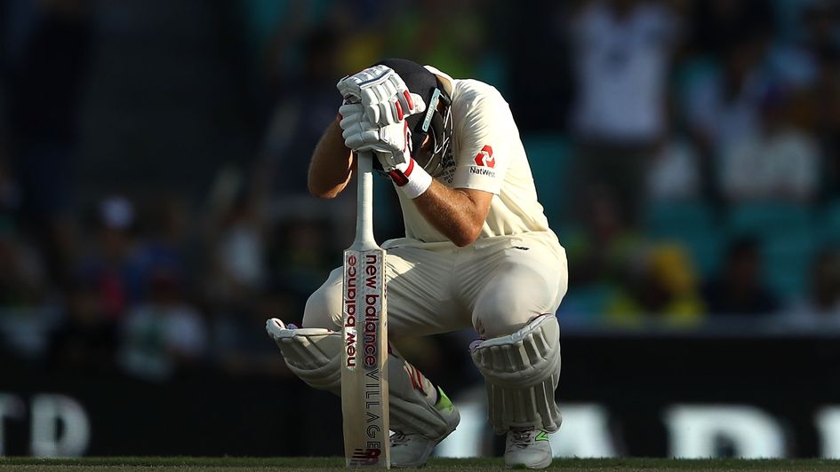 Joe Root reacts to his late downfall