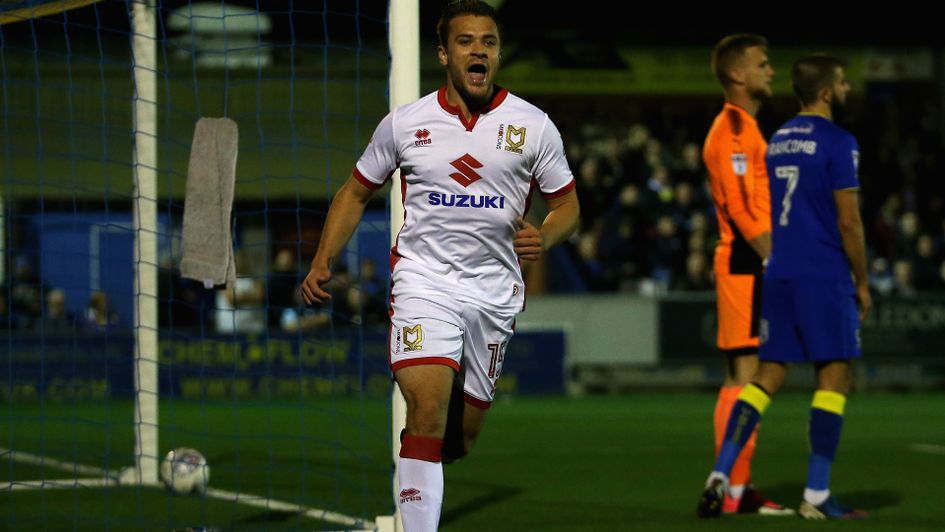 MK Dons' Ryan Seager celebrates