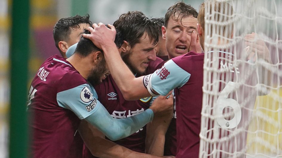 Burnley celebrate a Chris Wood goal