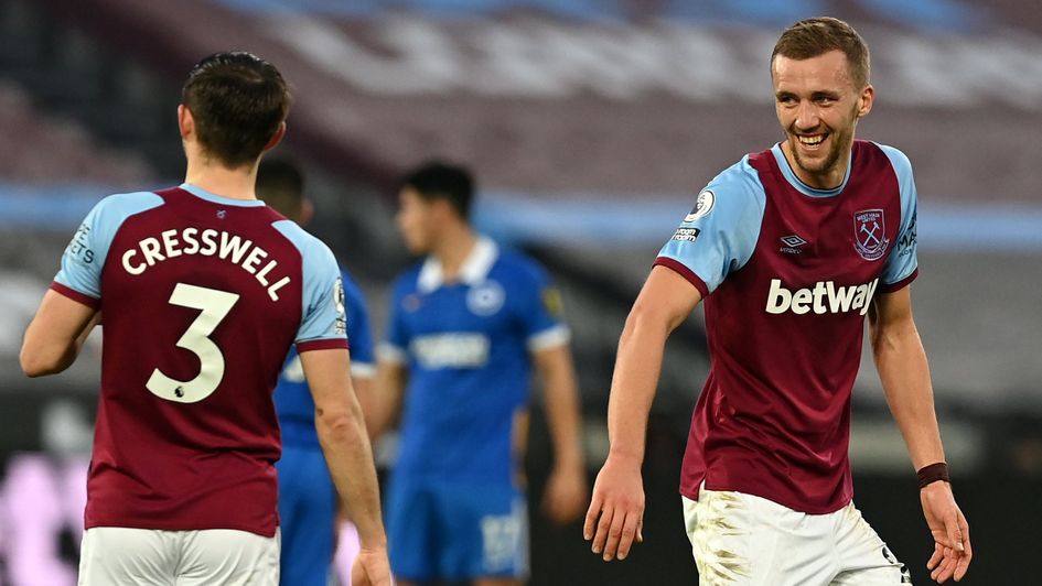 West Ham's Tomas Soucek celebrates scoring against Brighton