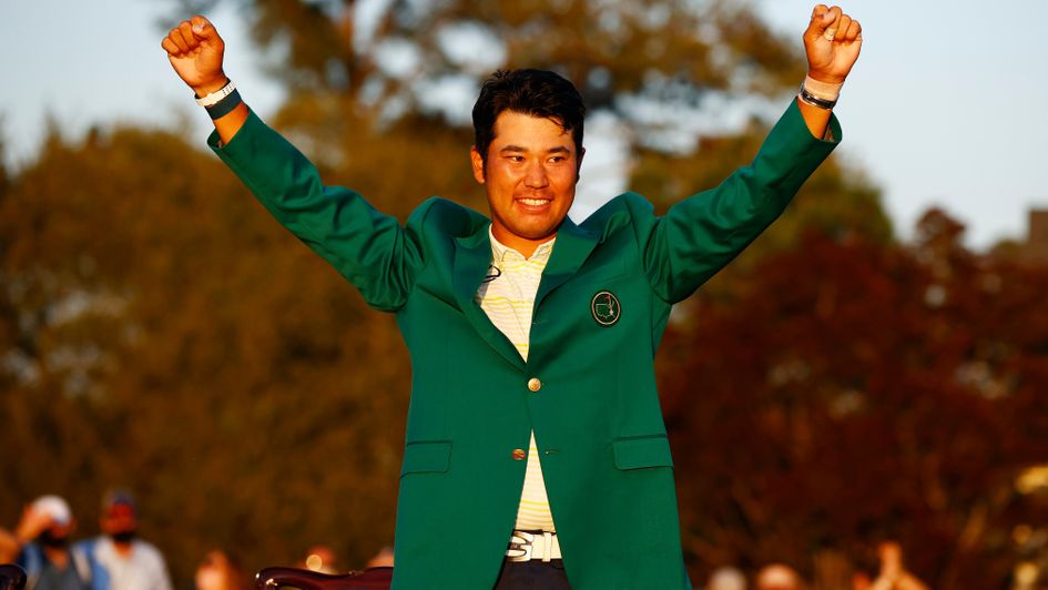 Hideki Matsuyama celebrates victory at the Masters