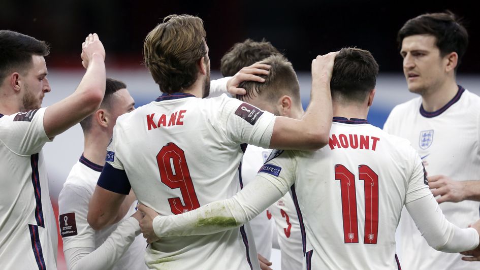 England's Harry Kane celebrates scoring their side's first goal of the game against Albania
