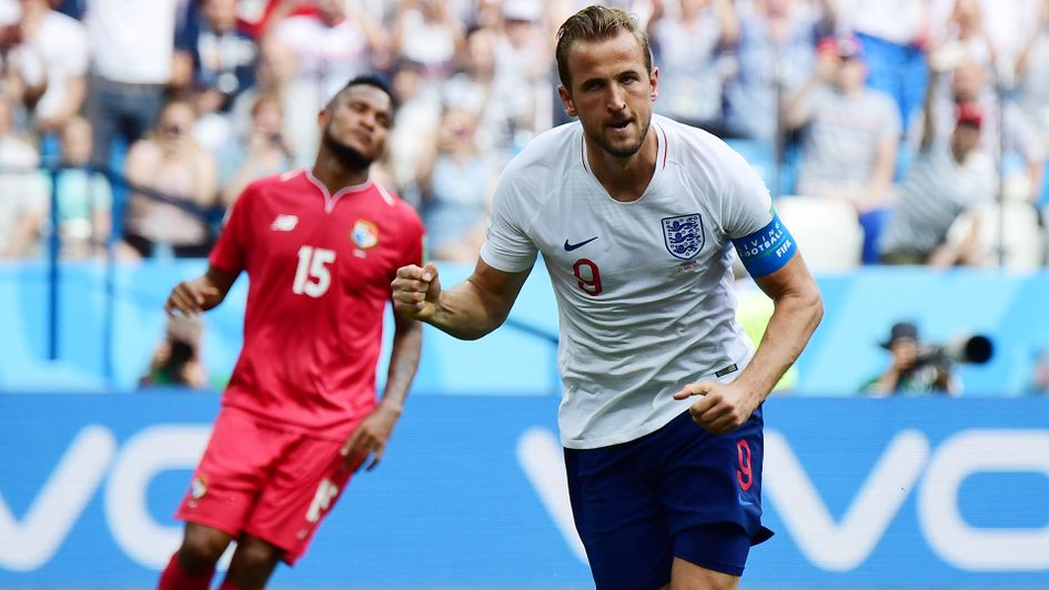 Harry Kane celebrates his second goal against Panama