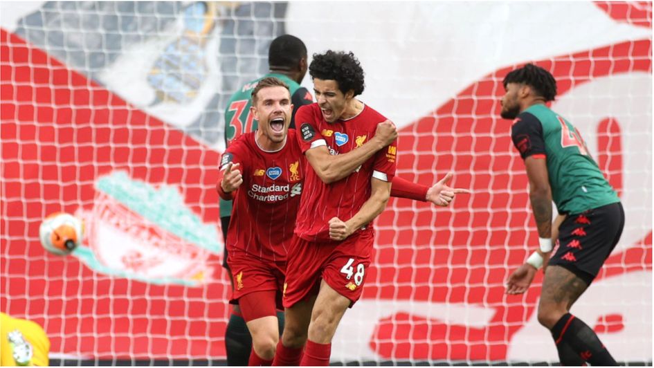 Curtis Jones scores for Liverpool in their 2-0 win over Aston Villa at Anfield