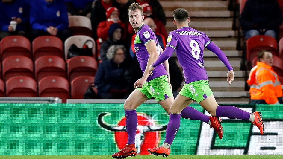 Adam Webster celebrates his goal against Middlesbrough