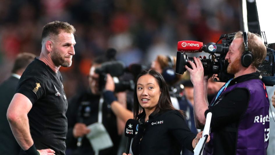Kieran Read speaks with the media