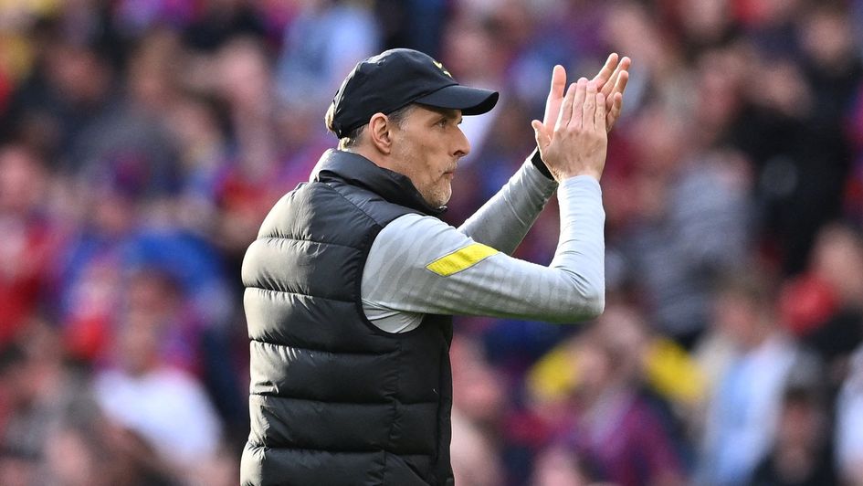 Thomas Tuchel applauds the Chelsea fans at Wembley