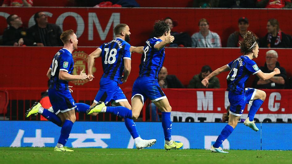 Luke Matheson celebrates his goal against Manchester United