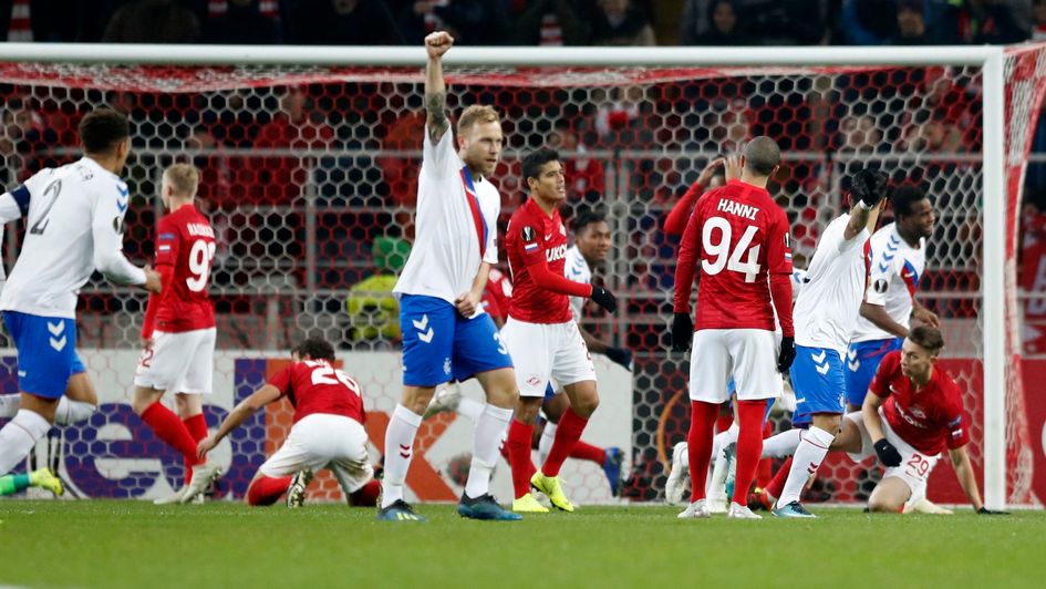 Rangers celebrate at Spartak Moscow