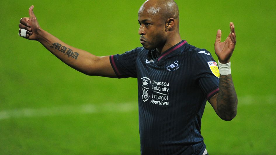 Andre Ayew celebrates for Swansea