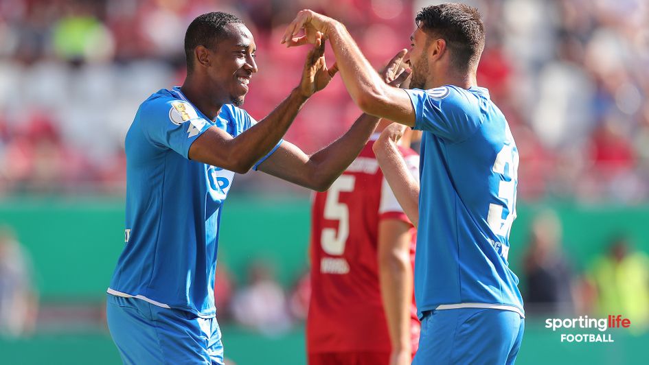 Joshua Brenet (left) celebrates scoring for Hoffenheim