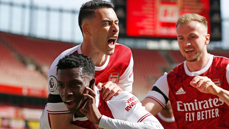 Arsenal celebrate Eddie Nketiah's goal against Fulham