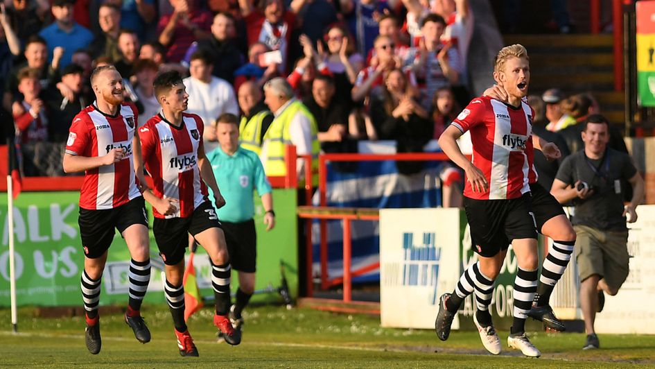 Jayden Stockley and Exeter celebrate