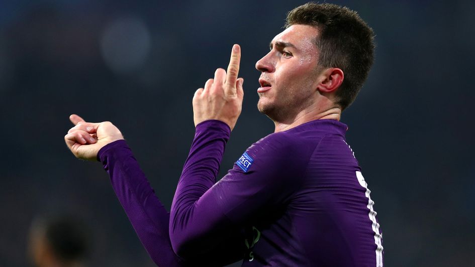 Aymeric Laporte celebrates scoring Manchester City's first goal in Lyon