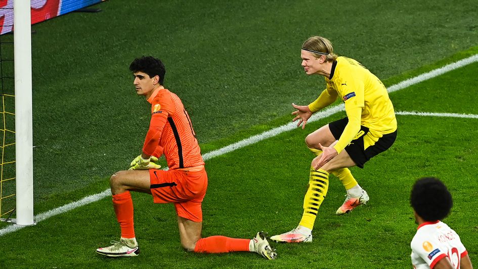Erling Haaland taunts Sevilla goalkeeper Yassine Bounou after scoring