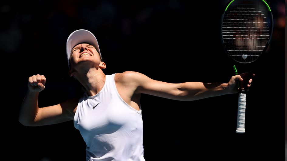 Simona Halep celebrates her win over Anett Kontaveit