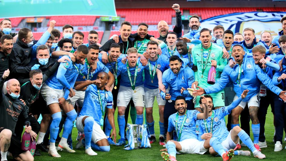 Manchester City celebrate their Carabao Cup final triumph