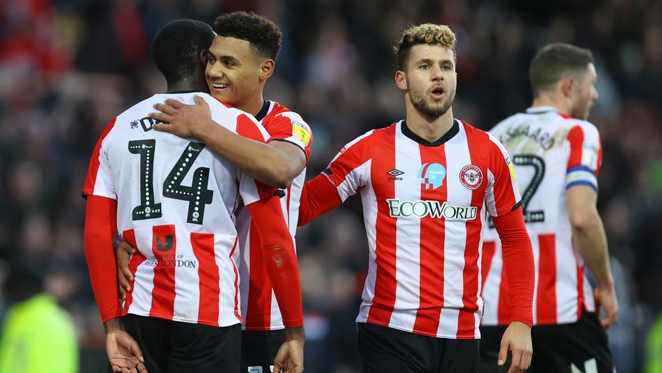Brentford celebrate Ollie Watkins' late winner against Middlesbrough