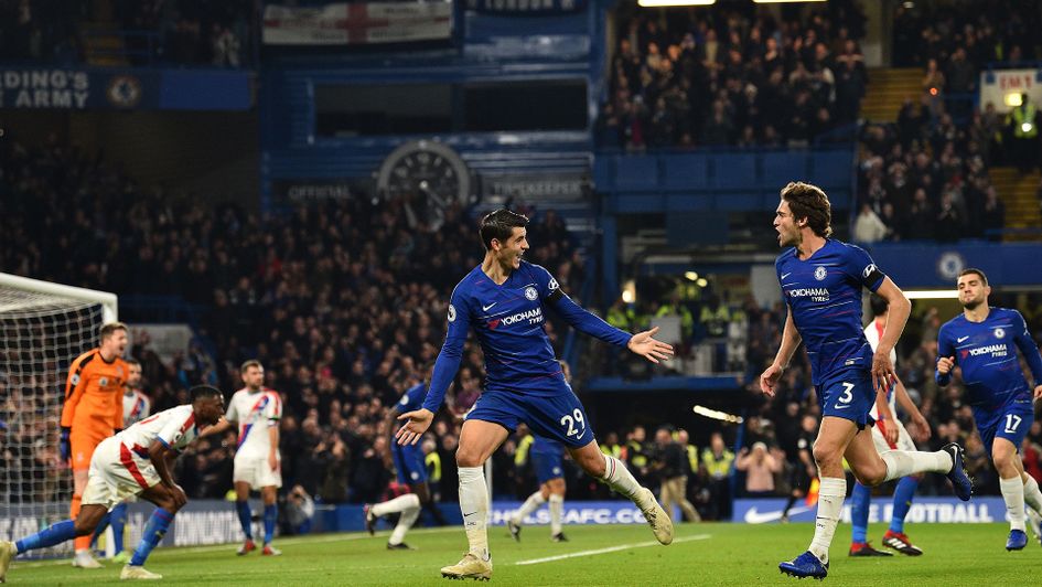 Alvaro Morata celebrates after scoring against Crystal Palace