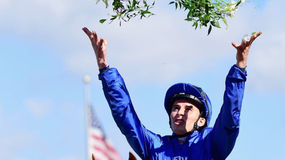 William Buick celebrates after winning on Wuheida