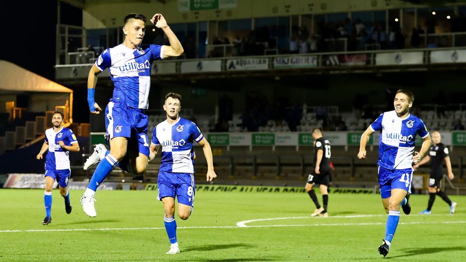 Tom Nichols celebrates a goal for Bristol Rovers