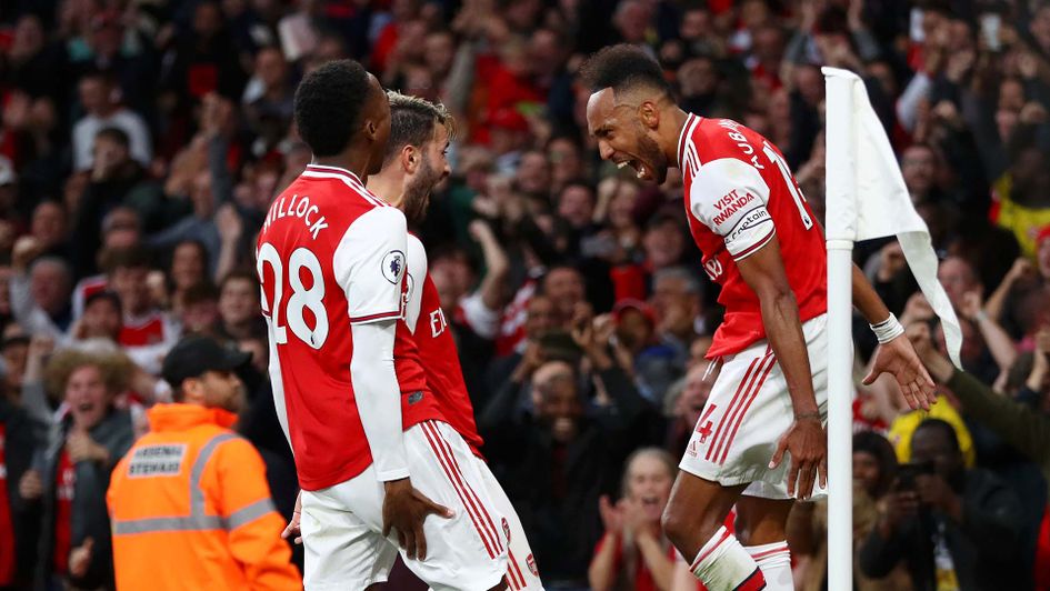 Pierre-Emerick Aubameyang celebrates scoring for Arsenal