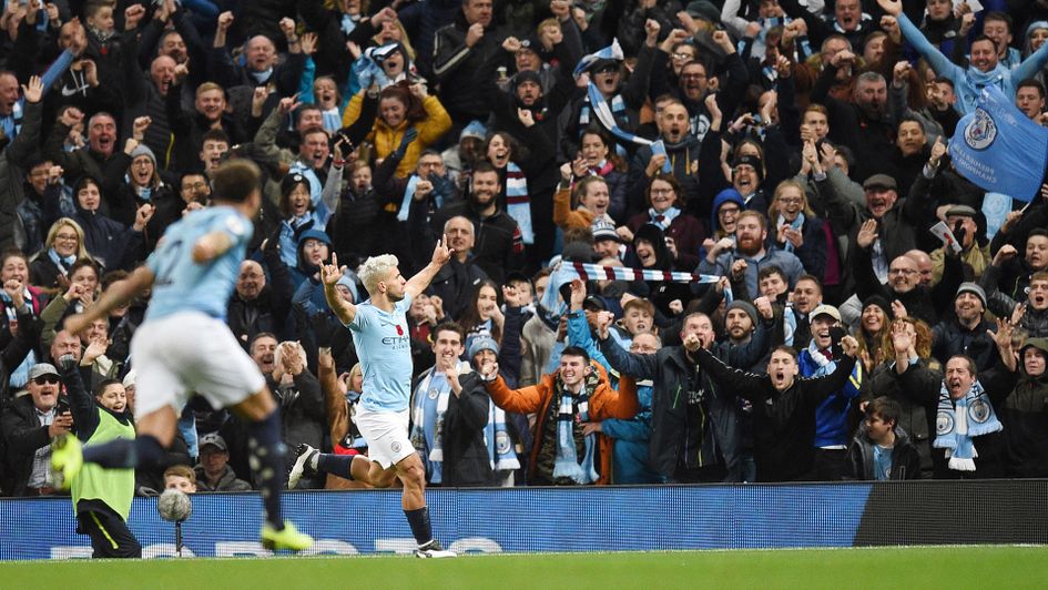 Sergio Aguero celebrates for Manchester City