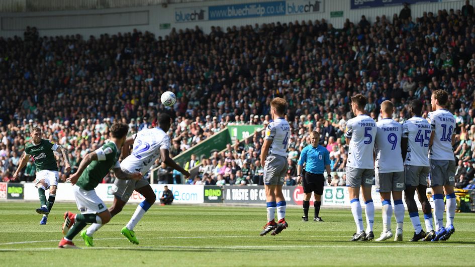 Plymouth's Danny Mayor has an effort on goal