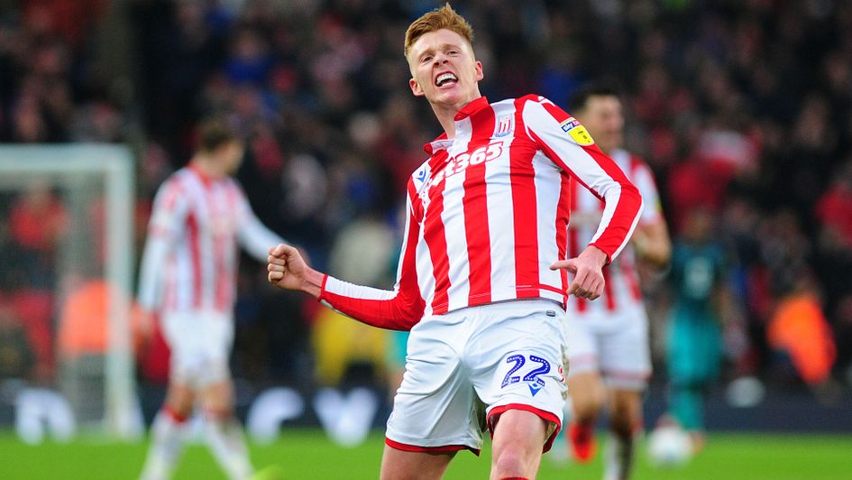 Stoke's Sam Clucas celebrates his goal against his former club Swansea