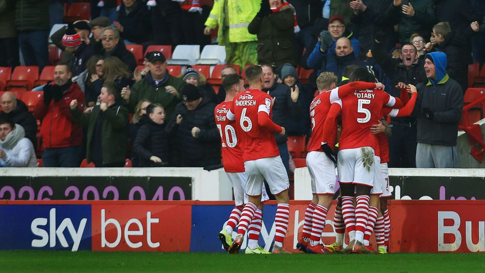 Barnsley celebrate Alex Mowatt's goal against Hull