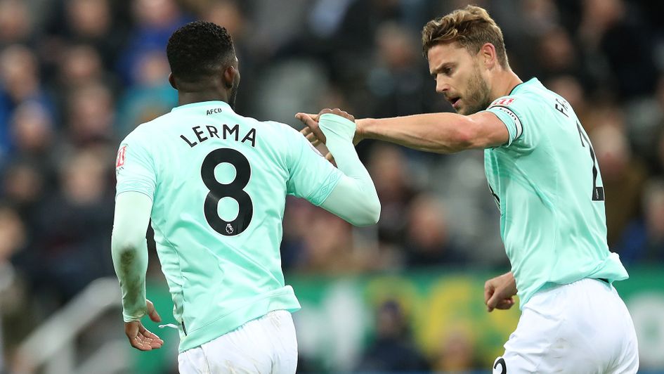 Jefferson Lerma celebrates after scoring against Newcastle