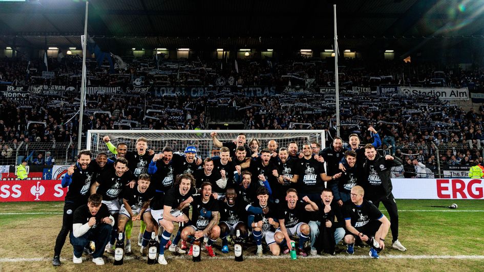 Arminia Bielefeld celebrate reaching the German Cup final