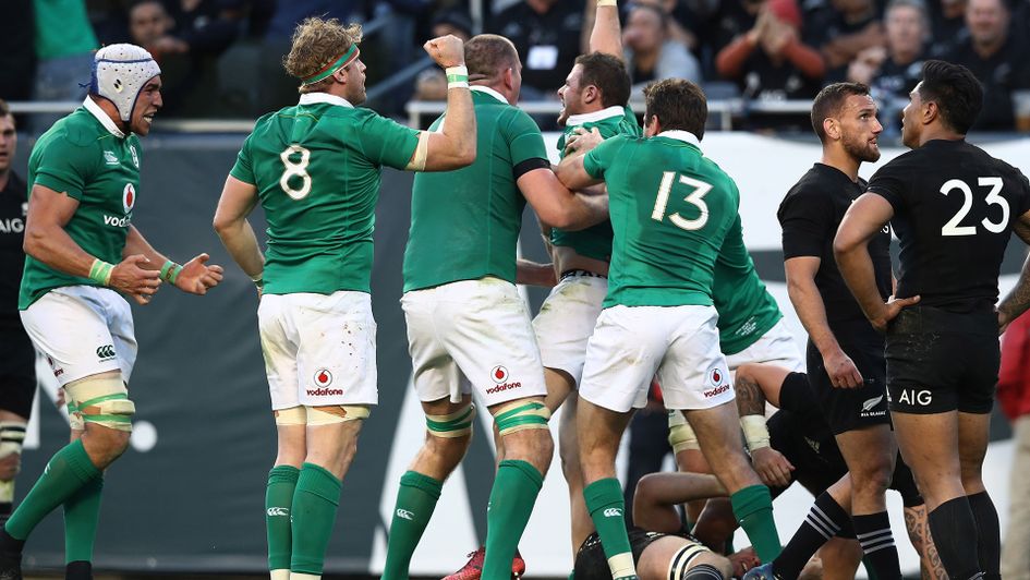 Ireland celebrate their only ever victory over New Zealand back in 2016 at Soldier Field in Chicago