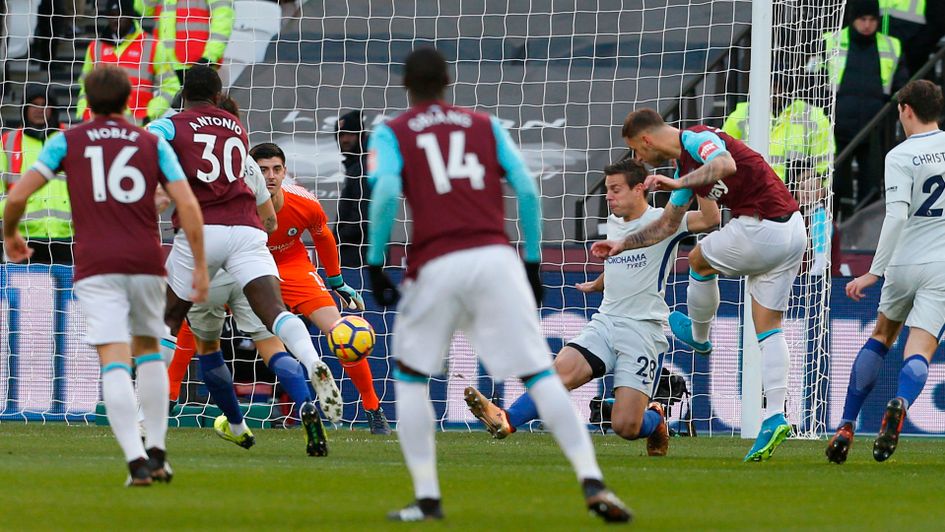 Marko Arnautovic makes it 1-0 for West Ham against Chelsea