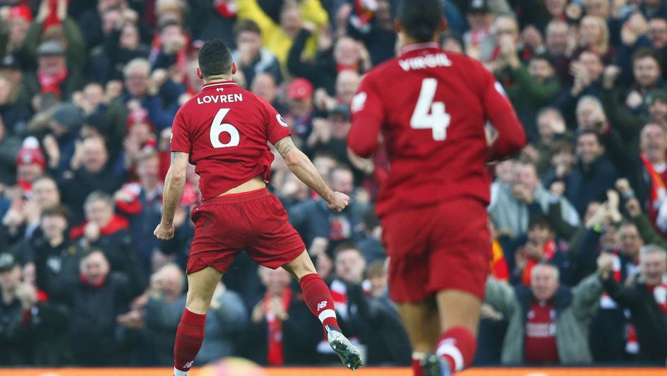 Liverpool's Dejan Lovren celebrates his strike against Newcastle
