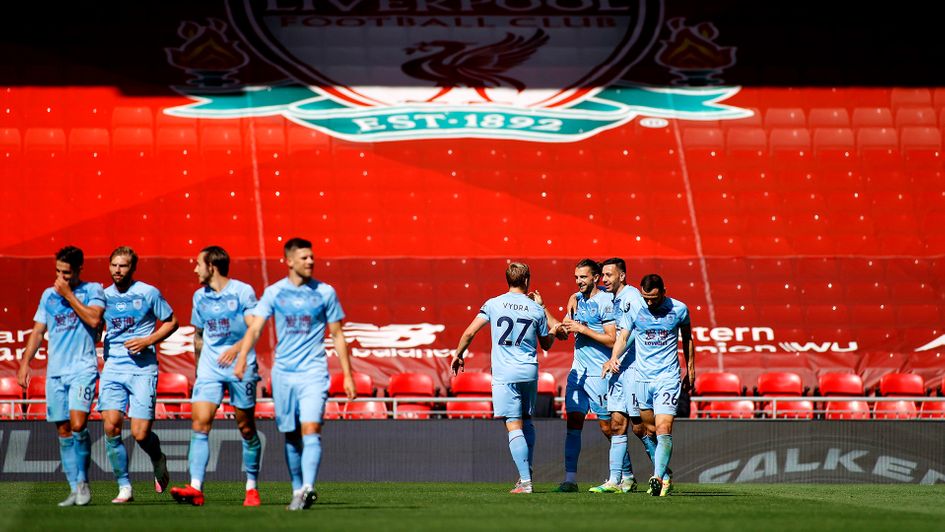 Burnley celebrate Jay Rodriguez's goal against Liverpool